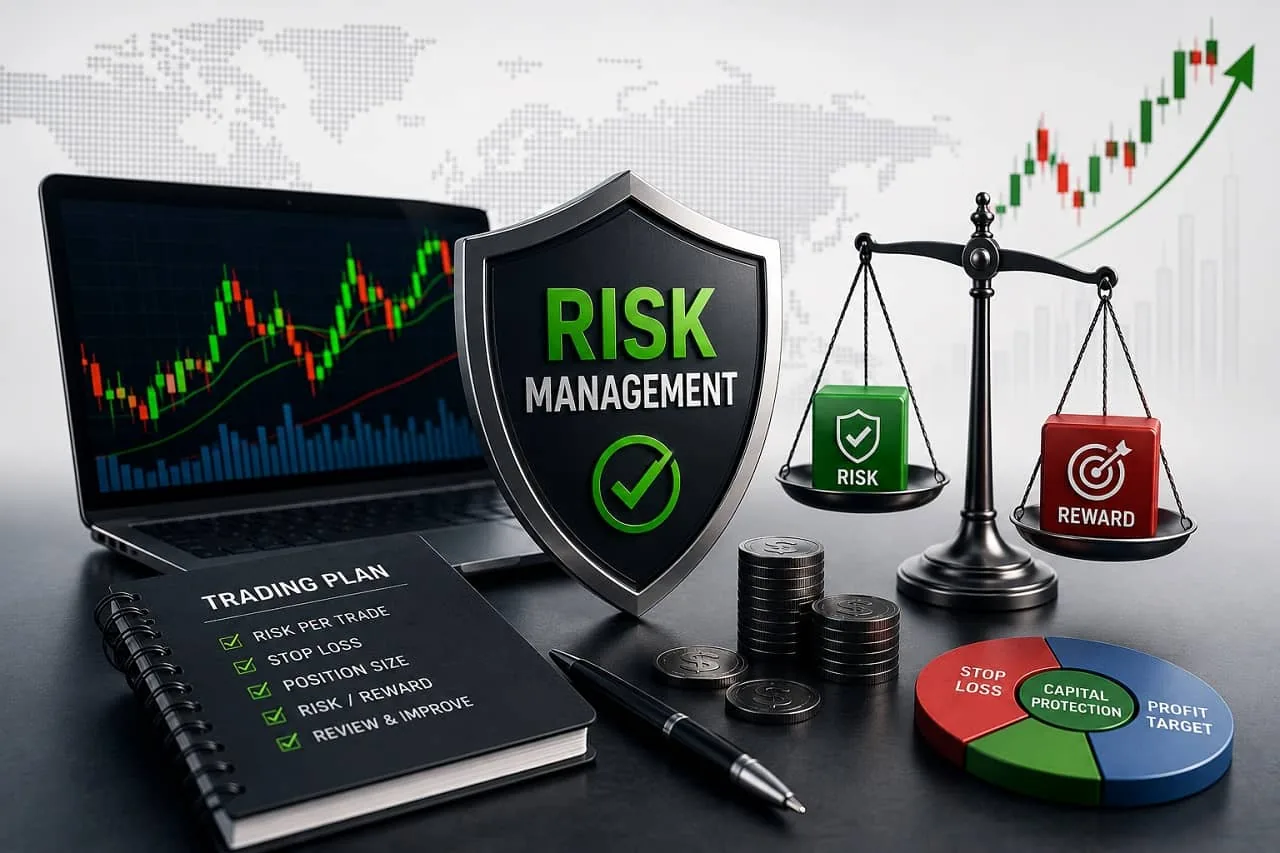 Post-trade review and journaling for consistent forex risk control Trading journal open on a desk showing R-multiple statistics, win rate and expectancy per setup