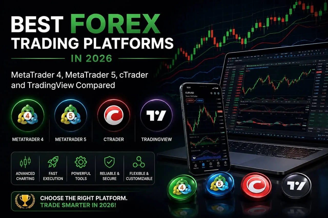 Best forex trading platforms 2026 comparison Multi-monitor trading workstation showing MetaTrader 5 and TradingView charts side by side